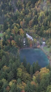 Vertical Aerial View of Blausee Lake Switzerland