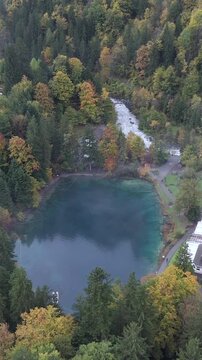 Vertical Aerial View of Blausee Lake Switzerland