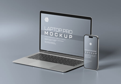 Smartphone and Laptop Mockup on Grey