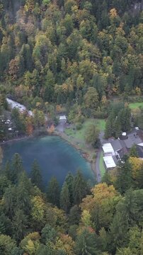 Vertical Aerial View of Blausee Lake Switzerland
