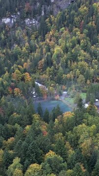 Vertical Aerial View of Blausee Lake Switzerland