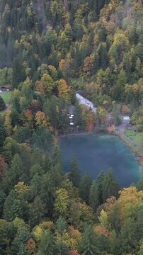 Vertical Aerial View of Blausee Lake Switzerland