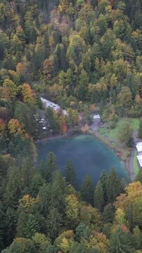Vertical Aerial View of Blausee Lake Switzerland