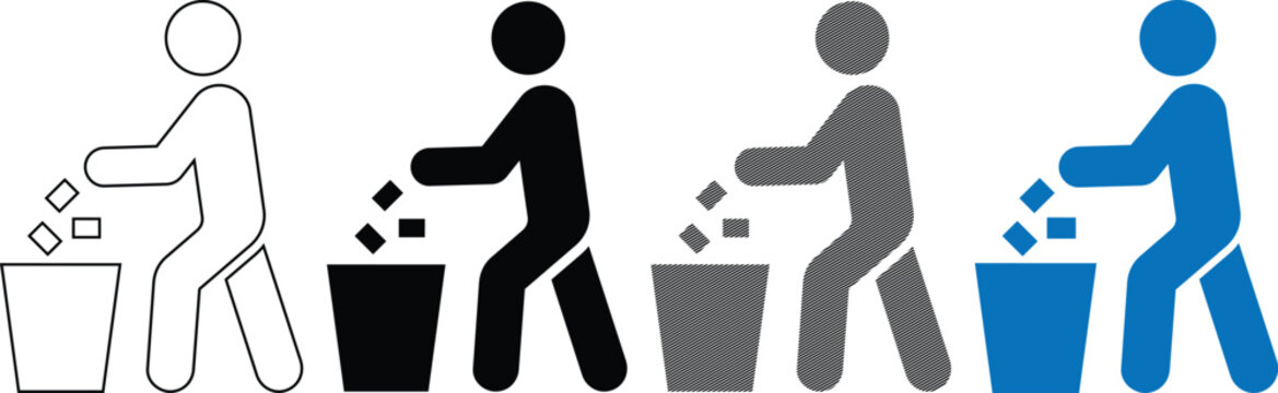 Person throwing trash into bin, recycling concept vector illustration.