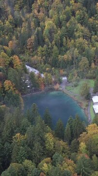 Vertical Aerial View of Blausee Lake Switzerland