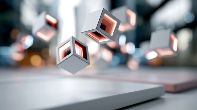 A glowing softly defocused CNC programming interface with floating tool paths and G-code tiles drifts above a clean bright pastel platform in calm daylight, CNC programming, facele