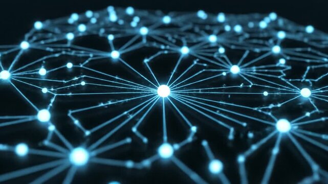 Glowing abstract blue network connection technology with digital data communication nodes and lines on futuristic web interface creating electronic circuit virtual design pattern background