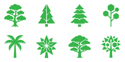 Flat tree icon silhouette collection vector isolated on white background for nature concepts. Green tree icon set eco nature plant collection forest environment silhouette vector © Hike Studio 2