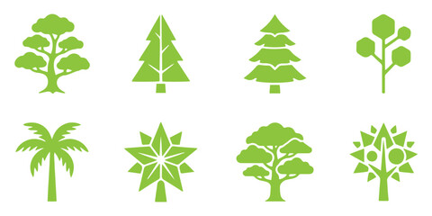 Flat tree icon silhouette collection vector isolated on white background for nature concepts. Green tree icon set eco nature plant collection forest environment silhouette vector © Hike Studio 2