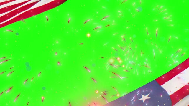 Festive fireworks display with bright colorful explosions and vibrant sparks illuminating a green background capturing celebration joy and holiday spirit in motion