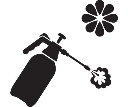 Pesticide Sprayer Releasing Flowering Chemical Mist Icon, Vector Silhouette for Pest Control and Garden Protection Signage