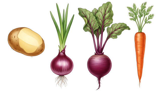 Vegetable Illustration with Potato, Onions and Carrot