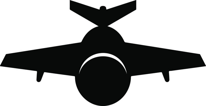 Minimalist front view silhouette icon of a jet aircraft isolated on a white background for aviation design