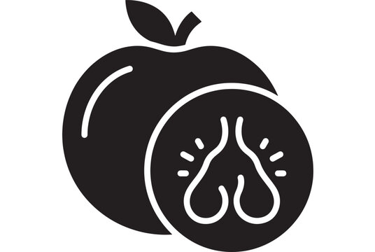 Apple Fruit Icon with Bite Mark and Seeds Inside Featuring Black, White, Simple with Minimalist and Illustration Elements for Healthy, Nutrition