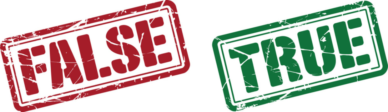 grungy true false rubber stamp set for verification validation and approval concepts