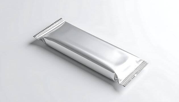 Isolated silver foil wrapper for a candy bar or snack product on a plain light gray background, ready for branding and packaging design mockup