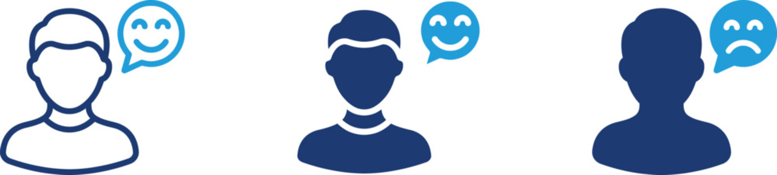 people profile icons with smiley and sad chat bubbles in blue line design styles