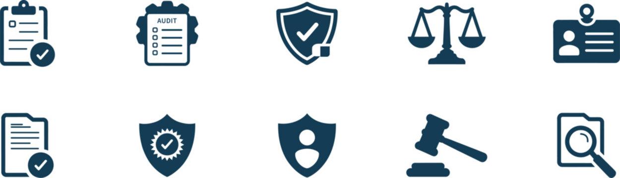 compliance and legal law justice symbols with scales shield gavel and legal document illustration set