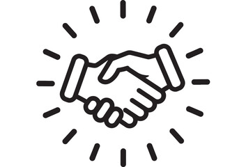 Obraz premium Handshake Icon with Two Hands Agreement Gesture and Celebratory Motion Lines for Business Partnership Concepts