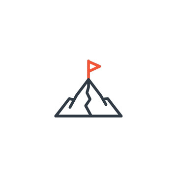 Mountain peak with flag icon symbol.
