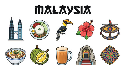 Collection of Malaysian Cultural Icons and Symbols. © Jesica