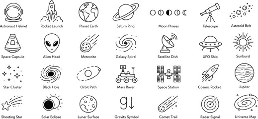 Space Exploration and Celestial Body Icons astronaut helmet © Sourav