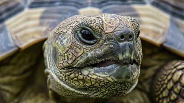 Close-up of a mature alligator snapping turtle&rsquo;s expressive head
