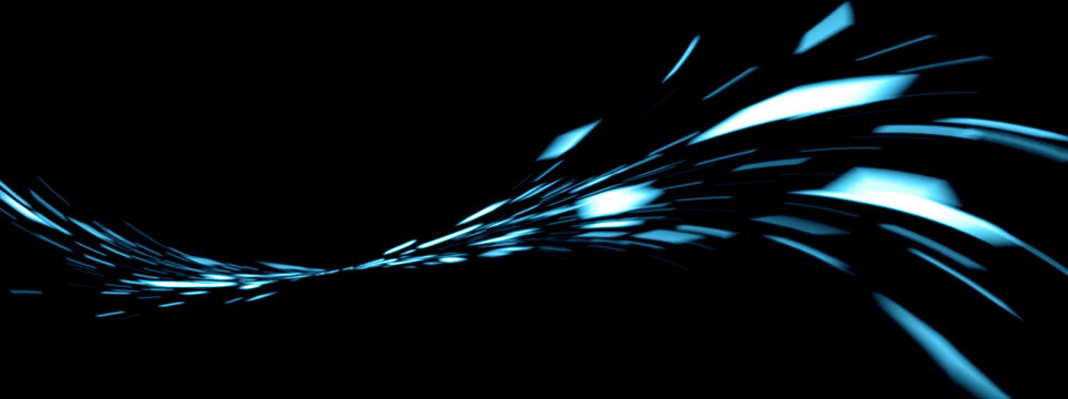 黒背景に輝くブルーライトの抽象ウェーブ