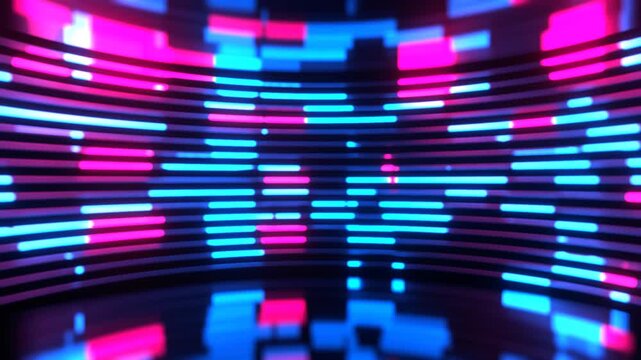 Blue and Pink Round Studio with a Huge Horizontal Abstract Hologram Background VJ Loop in 4K