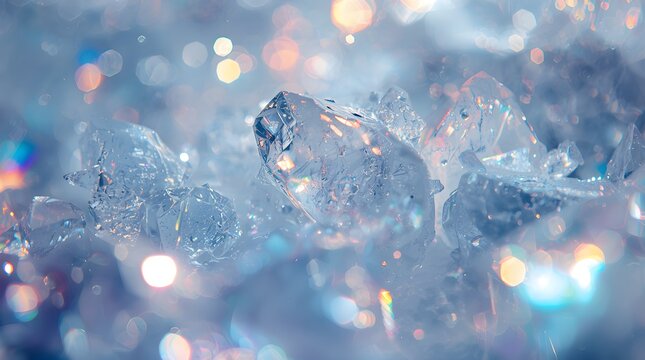 Mystical glowing crystalline structures, cinematic background with beautiful light particles and bokeh.