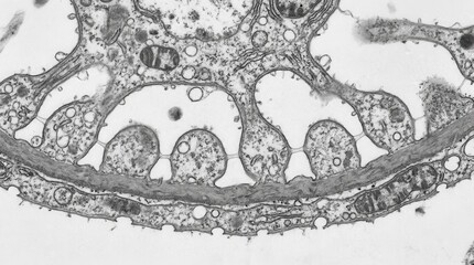 Obraz premium TEM of glomerular podocyte foot processes and thin slit diaphragms