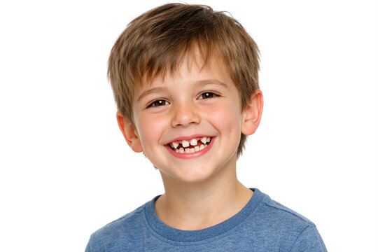Happy child looking directly at camera with big smile and one tooth missing.