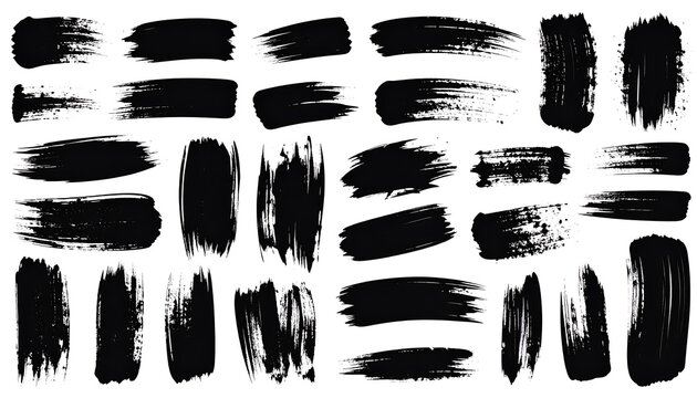 Bold Black Brush Strokes Arranged in Abstract Grid on White Background