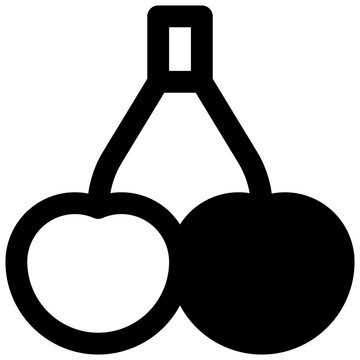 Cherries. Outlined stroke vector icon with black-filled details.
