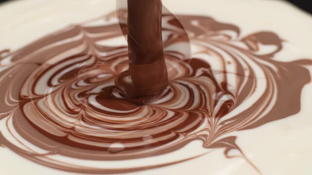 Chocolate swirl in milk splash ideal for sleek commercial backgrounds and title sequences