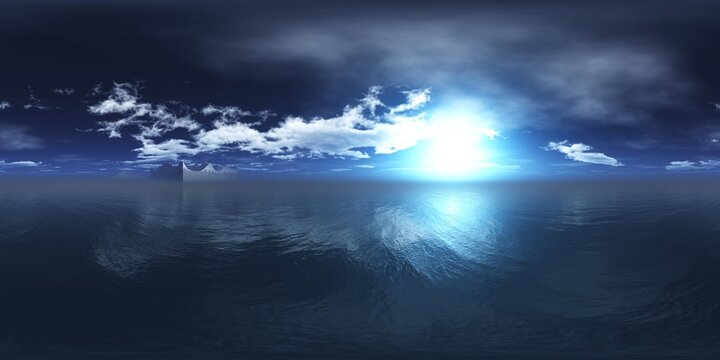 Environment map, Round panorama, spherical panorama, equidistant projection, sea sunset
3D rendering created using HDRI technology