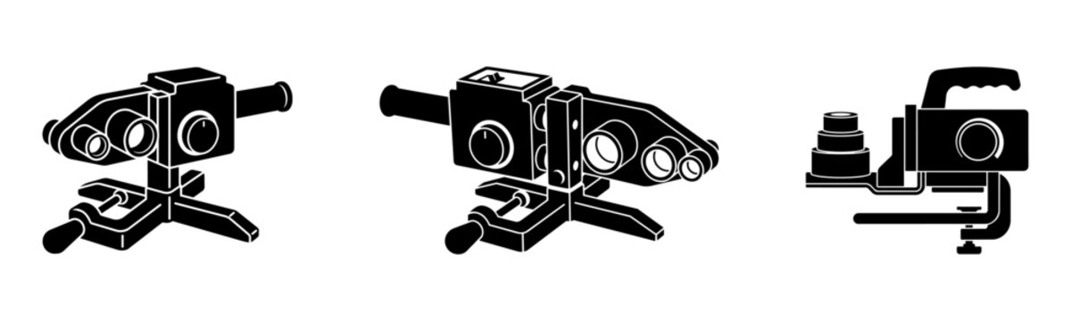 PPR welding machine and socket fusion tool vector silhouettes icon set