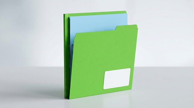 Green folder with blue insert and white label office supplies folder file document organizer document organization stationery business information clip file