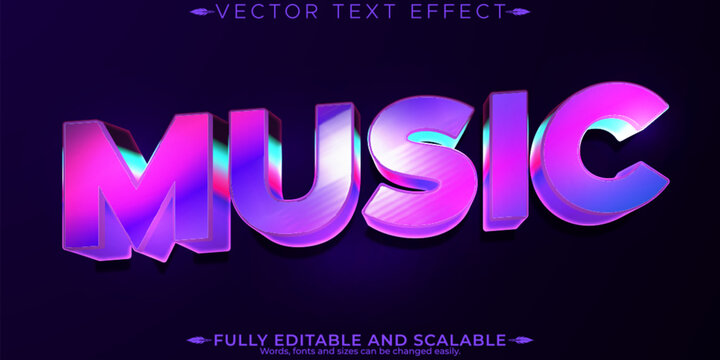 Music synth wave text effect, editable retro and neon text style
