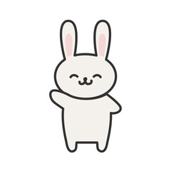 Obraz premium かわいい手書き風うさぎのイラスト-笑顔で挙手