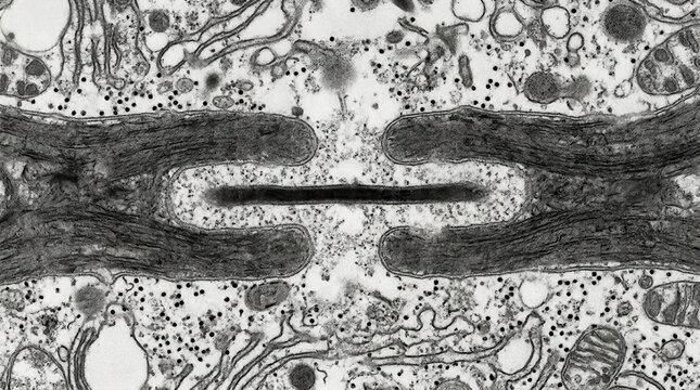 TEM of single plasmodesmata channel plant cell wall desmotubule core