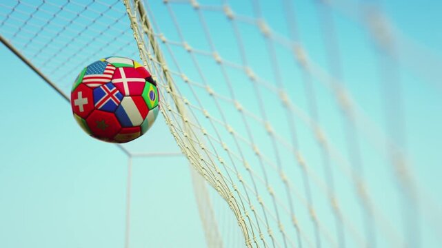 Soccer ball hitting a goal net