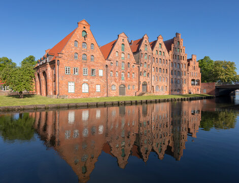 Historic warehouses at Trave river, L&uuml;beck, Germany