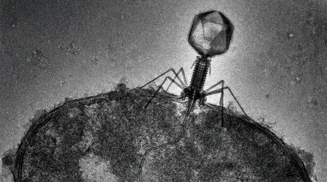 TEM of bacteriophage injecting dna into bacterial cell surface