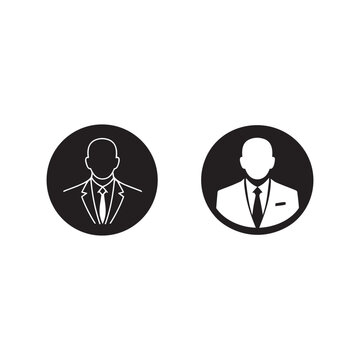 Businessman User Profile Circle Icon Set &mdash; Outline and Solid Style Flat Black Round Avatar Button with Suit and Tie for App, Web, Social Media, and Corporate UI Design