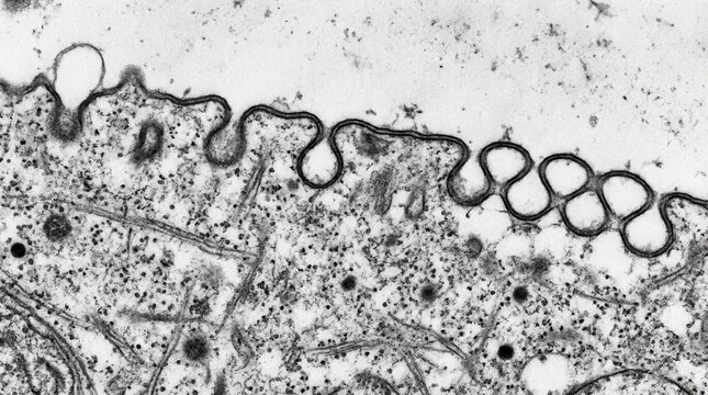 TEM of endothelial cell plasma membrane flask shaped caveolae