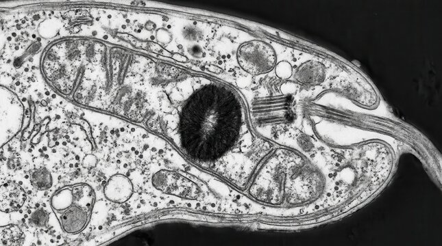 TEM of trypanosome cell kinetoplast dna disc inside mitochondrion
