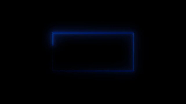 live streaming neon text frame animation. Neon glowing blue color square rectangle picture frame icon animation border frame shape rotating display screen. on a black background