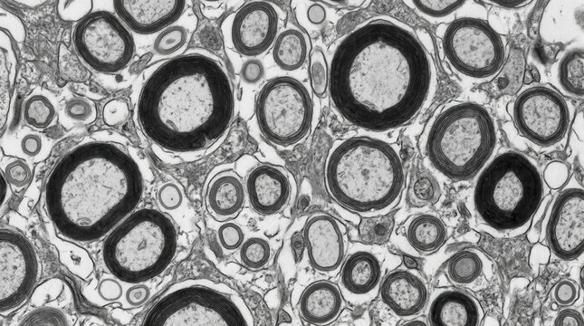TEM cross section of spinal cord white matter myelinated axons