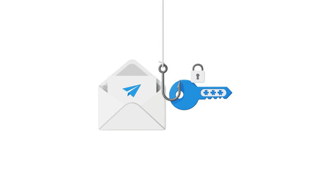 Blue key and white envelope.